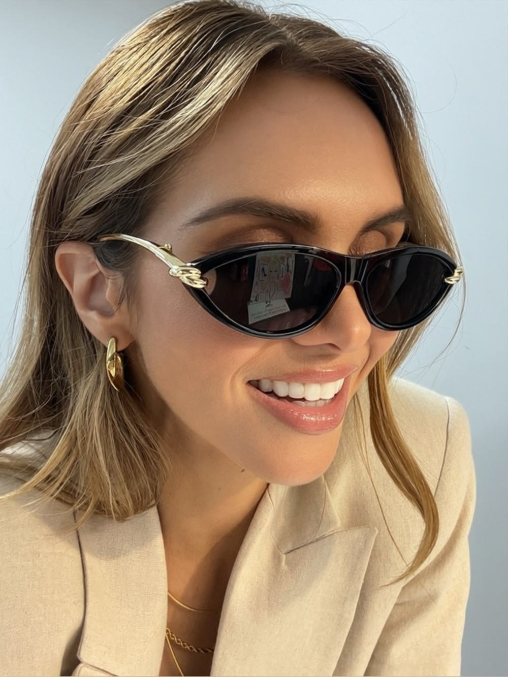 Black Cat-Eye Sunglasses with Gold Accents - Women Accessories